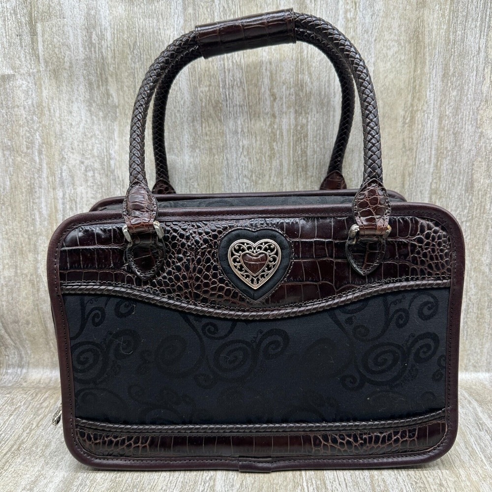 Brighton Make Up Travel Toiletry‎ Leather Brown Croc & Black Bag 12x8x5 READ